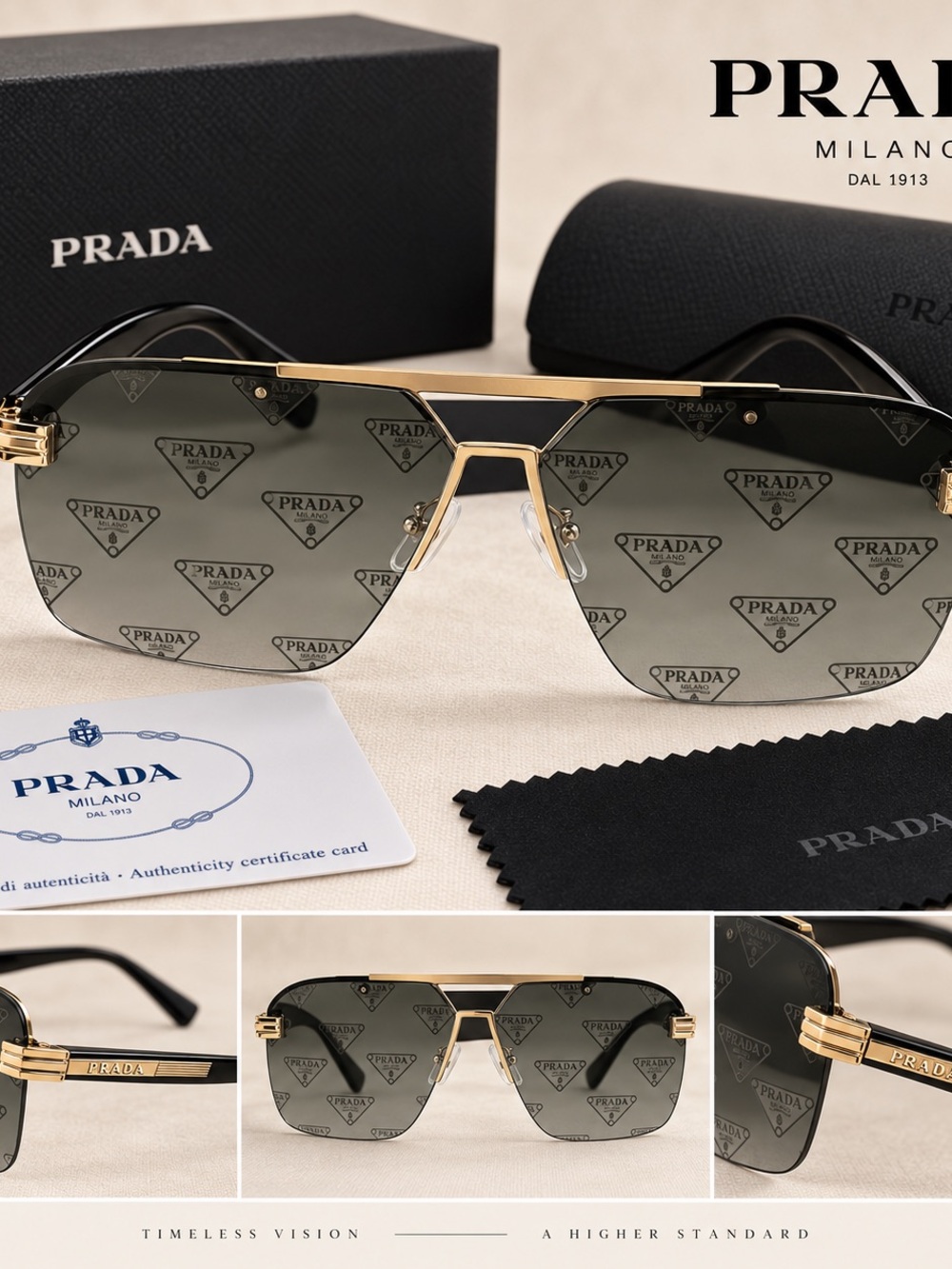 Prada Gold Frame Sunglasses with Gradient Gray Lenses